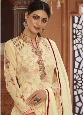 Cream Color Georgette with Heavy Embroidery Designer Suit