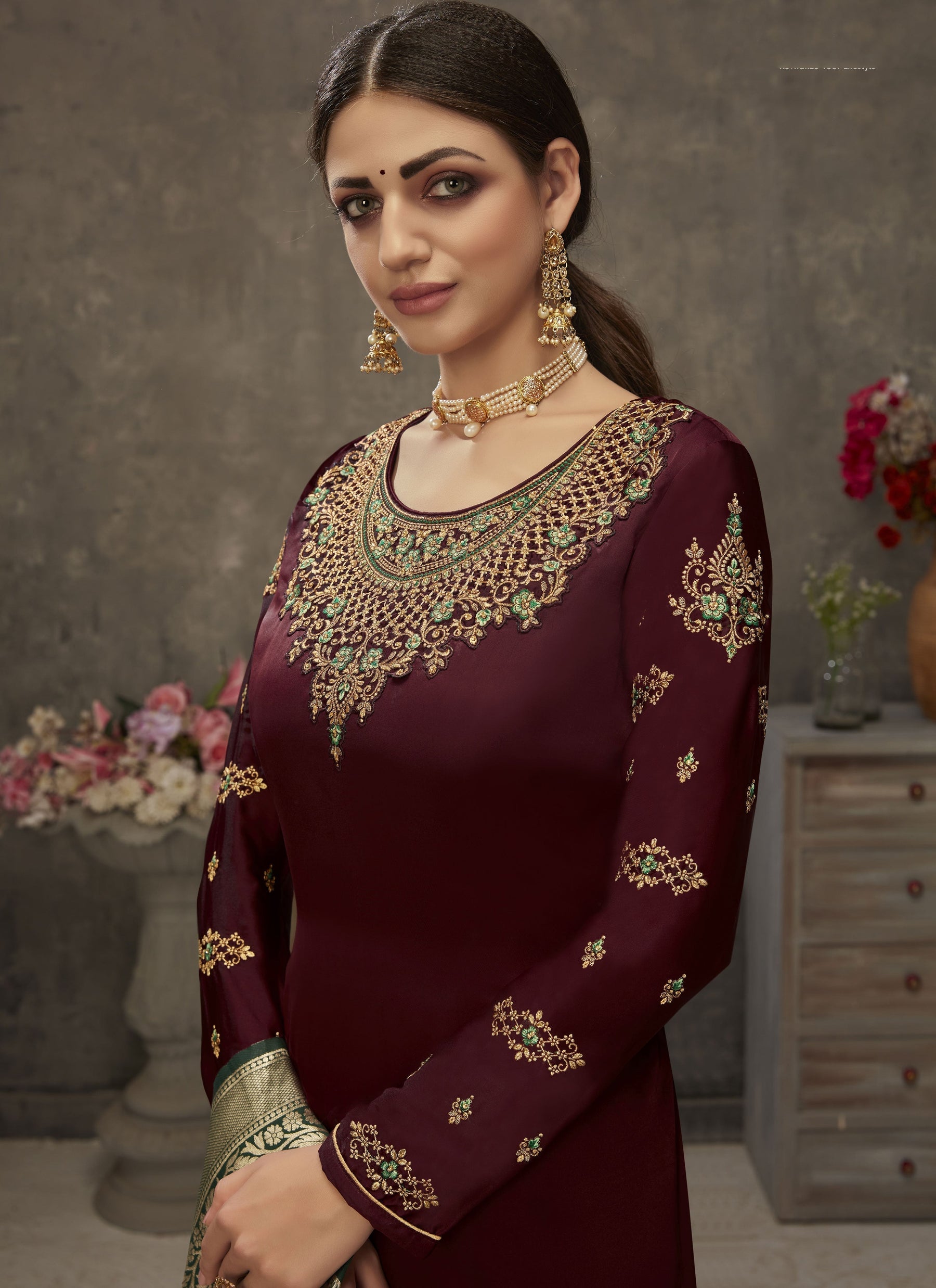 Maroon Fancy Lifestyle Georgette with Heavy Embroidery Designer Suit