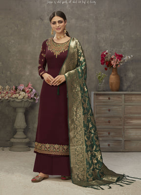 Maroon Fancy Lifestyle Georgette with Heavy Embroidery Designer Suit