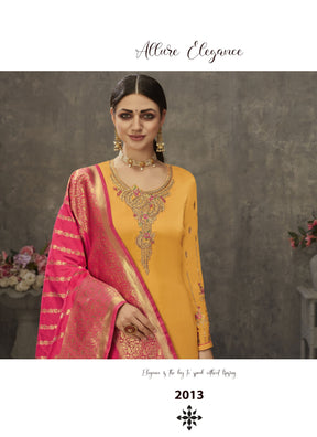 Japan Satin with Heavy Embroidery Designer Yellow Salwar Suit