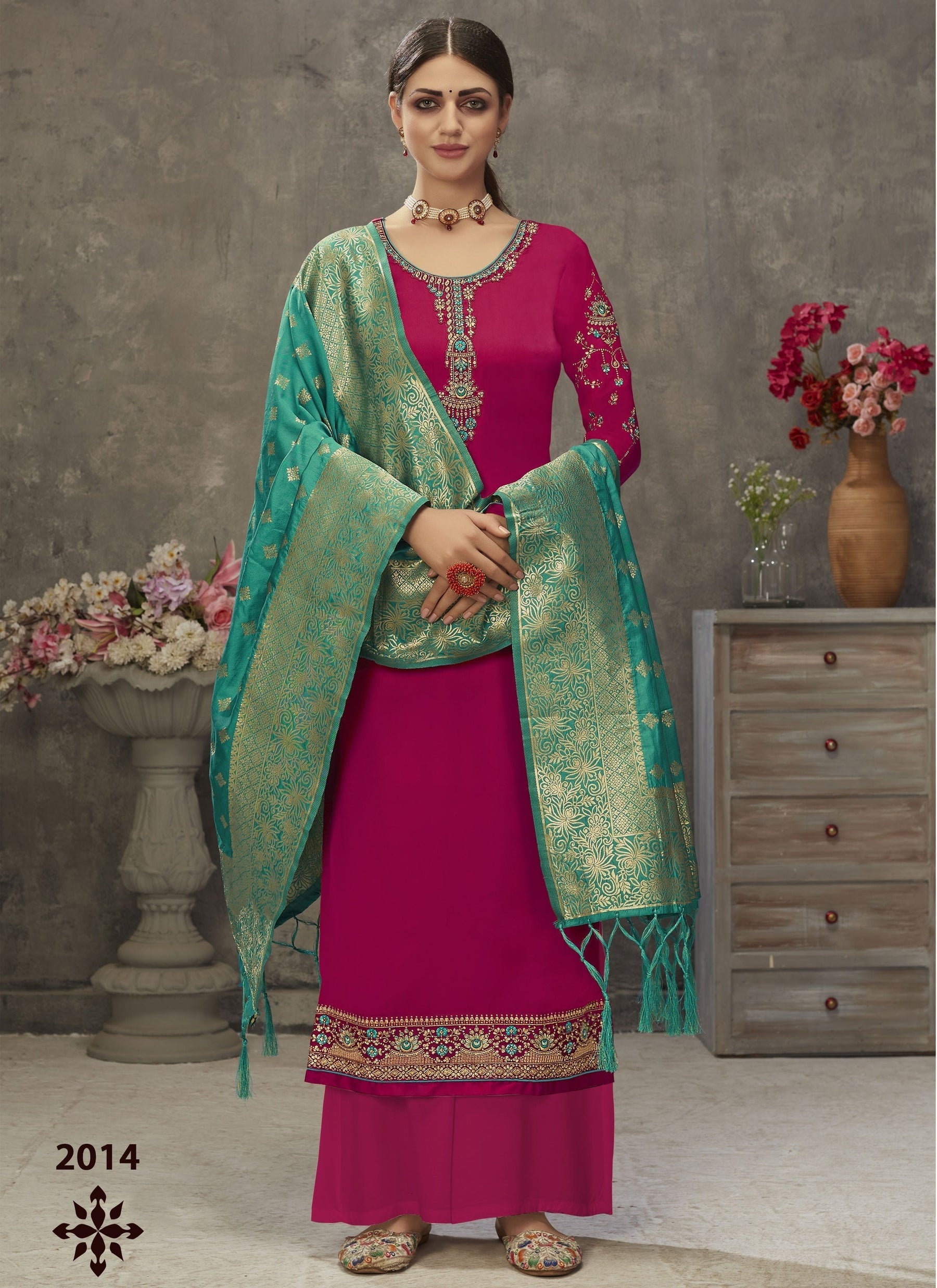 Rani Pink Fancy Lifestyle Georgette with Heavy Embroidery Designer Suit