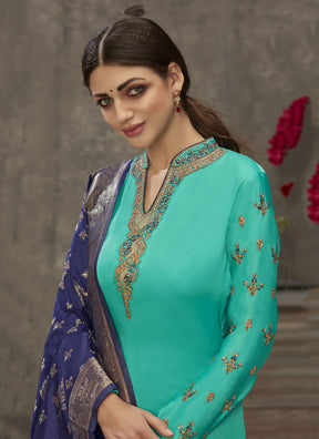 Rama Green Fancy Lifestyle Georgette with Heavy Embroidery Designer Suit