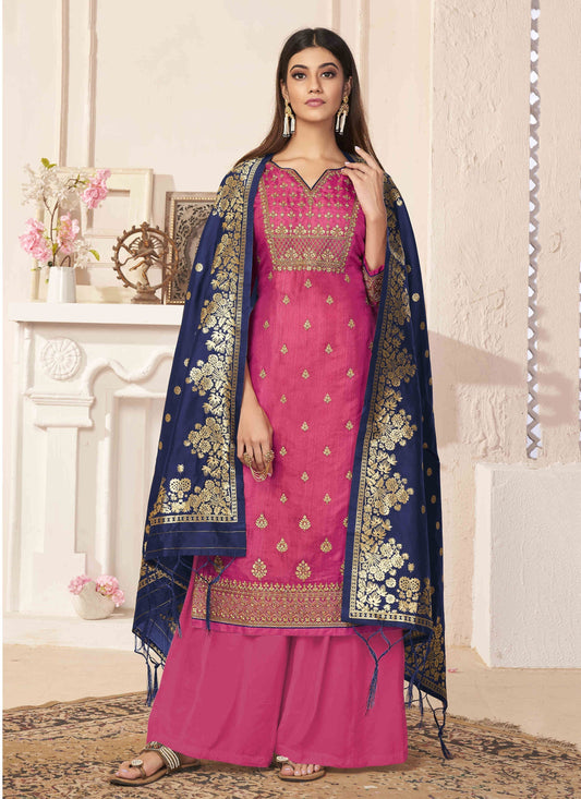 Pink Fancy Dola Silk with Banarasi Silk Jacquard Designer Suit
