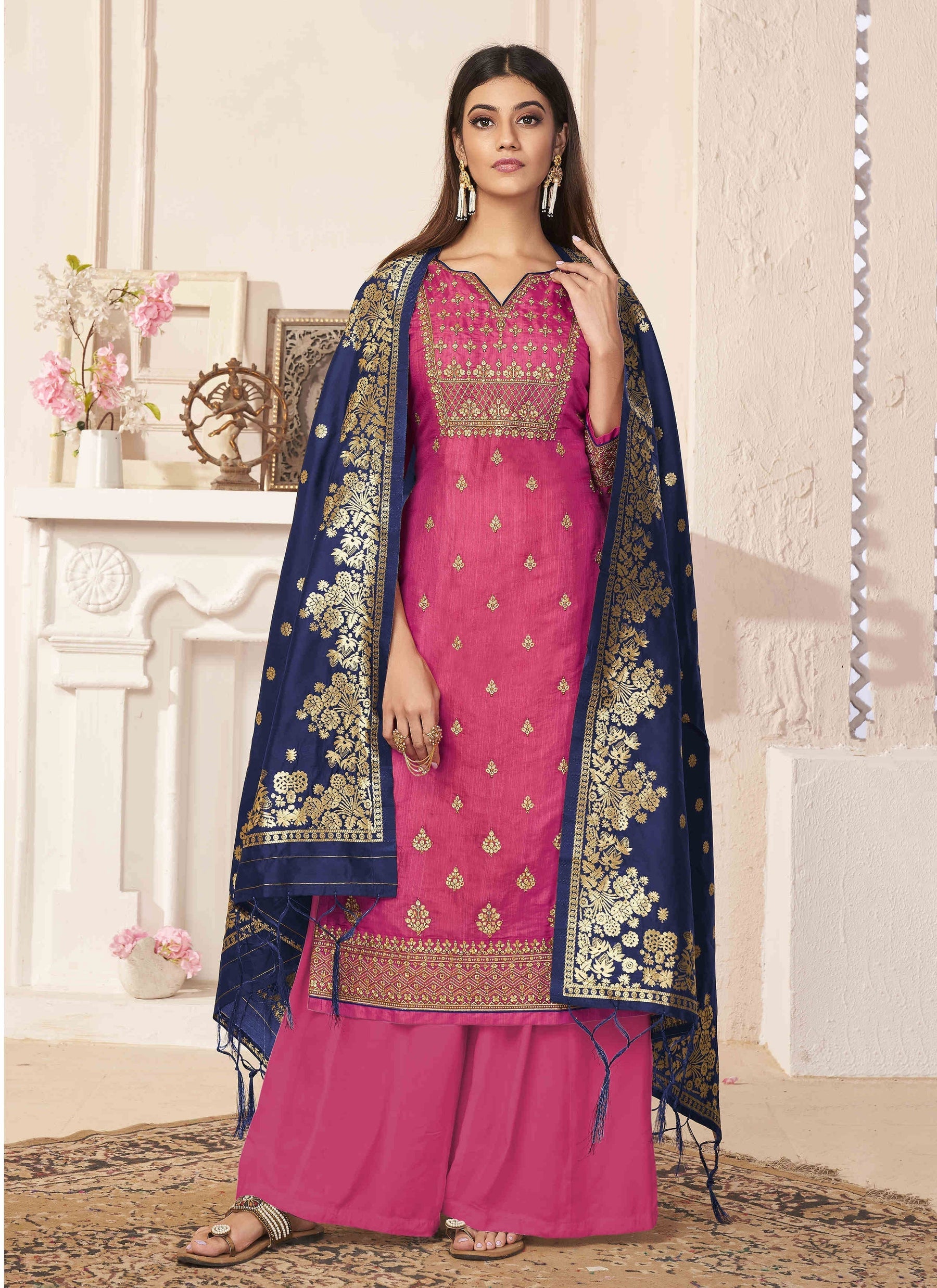 Pink Fancy Dola Silk with Banarasi Silk Jacquard Designer Suit