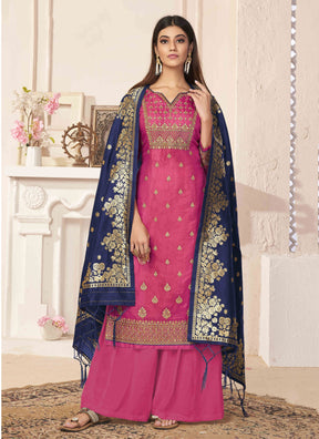 Pink Fancy Dola Silk with Banarasi Silk Jacquard Designer Suit