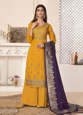 Yellow Fancy Georgette with Heavy Embroidery Designer Salwar Suit