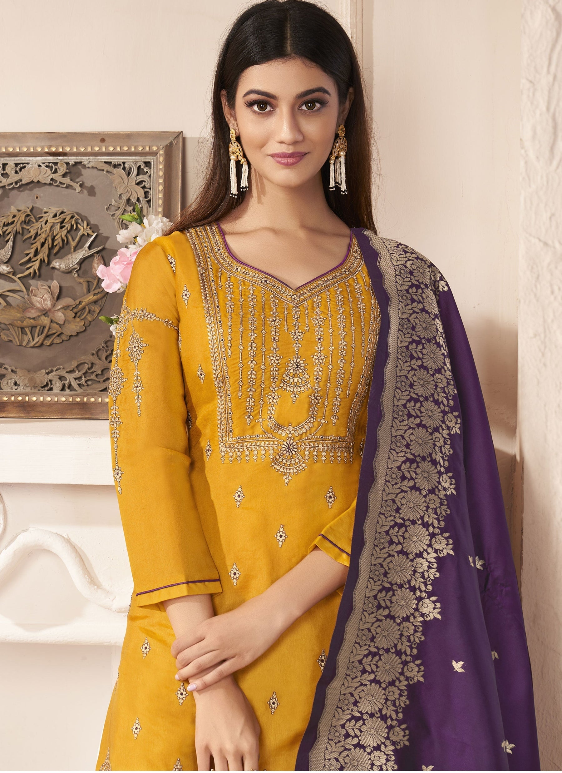 Yellow Fancy Georgette with Heavy Embroidery Designer Salwar Suit