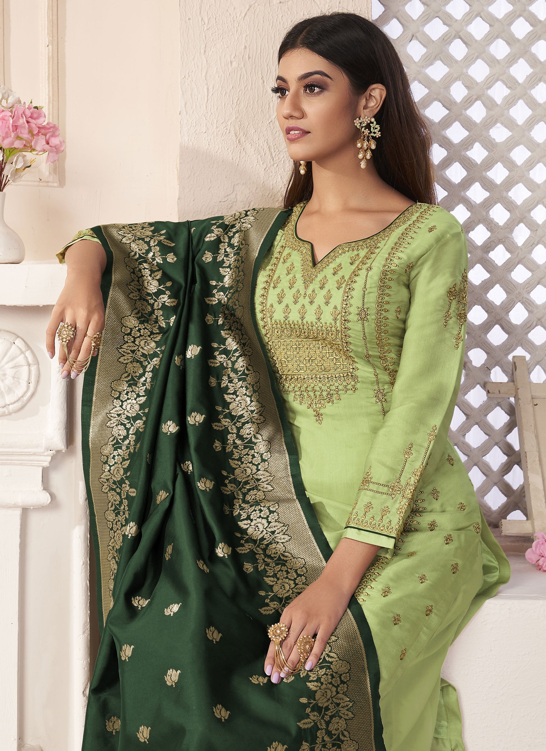 Pista Fancy Georgette with Heavy Embroidery Designer Suit