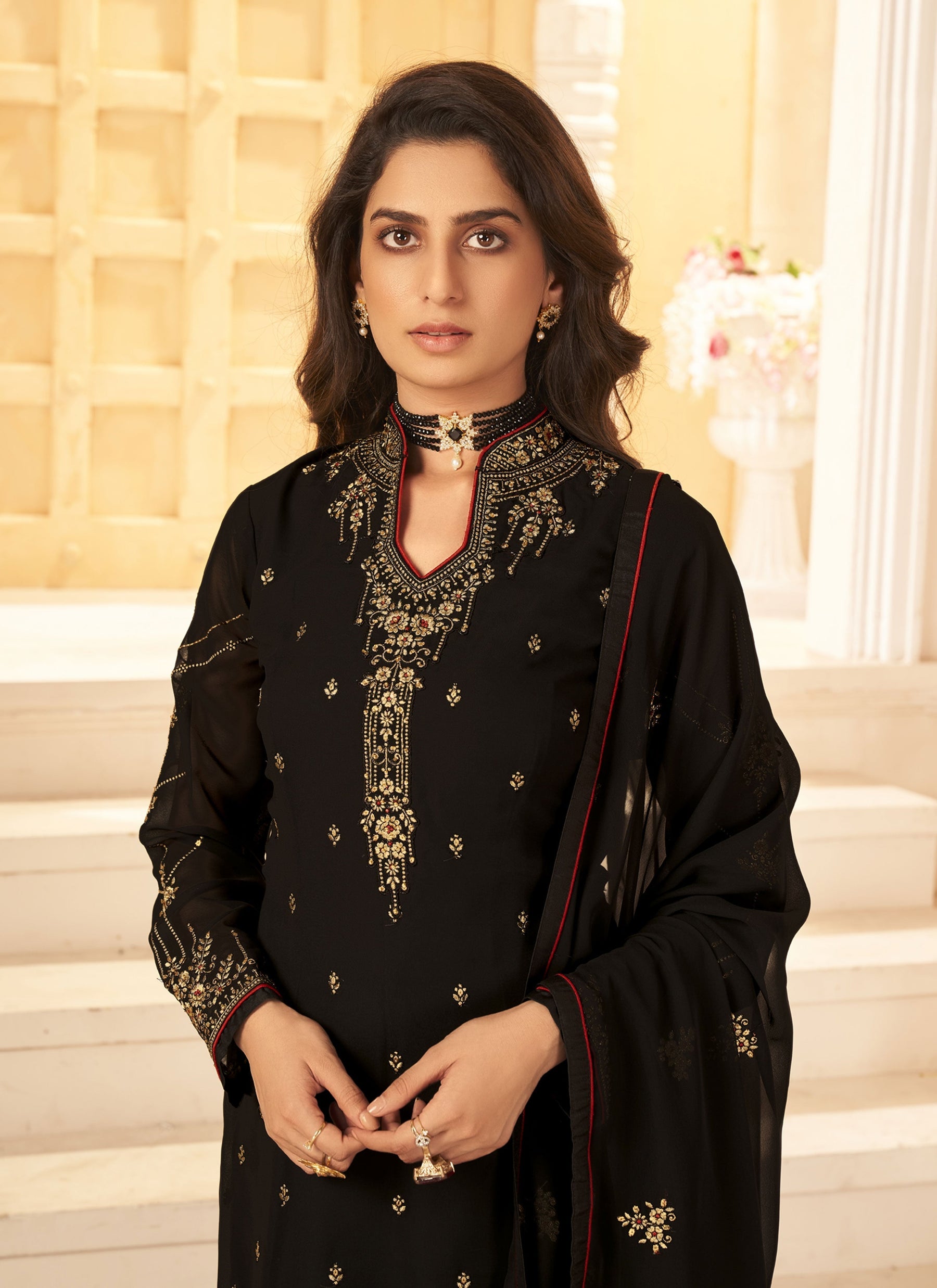 Black Color Georgette with Embroidery Designer Suit