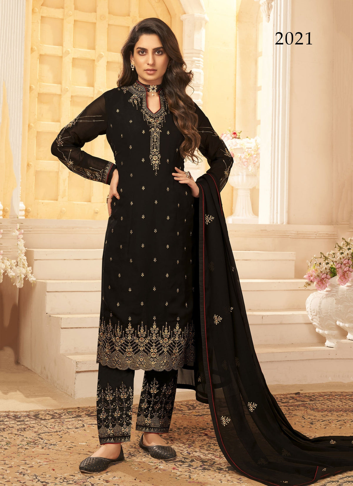 Black Color Georgette with Embroidery Designer Suit