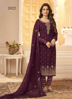 Purple Georgette Designer Suit with Heavy Embroidery