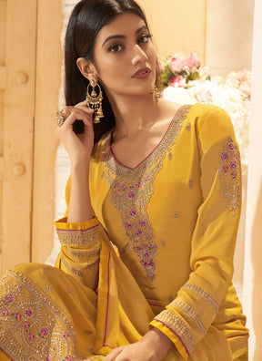 Yellow Georgette with Heavy Embroidery Designer Suit