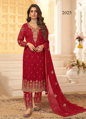 Red Fancy Lifestyle Georgette with Heavy Embroidery Designer Suit