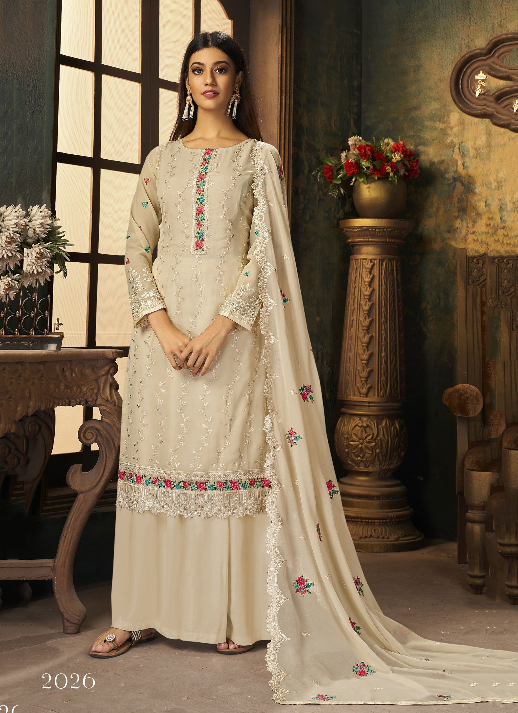 Cream Fancy Georgette with Heavy Embroidery Designer Salwar Suit