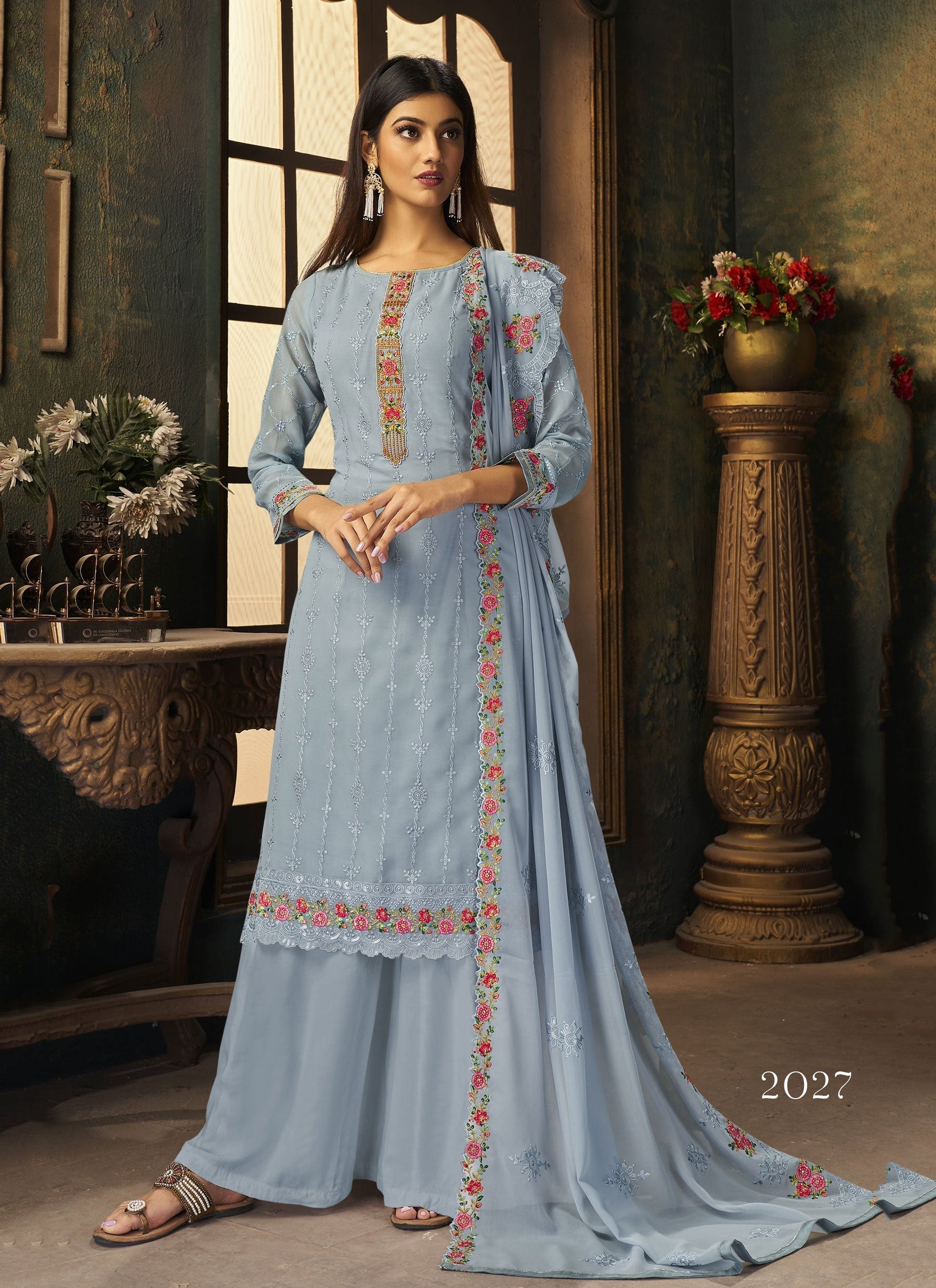 Grey Fancy Georgette with Heavy Embroidery Designer Suit