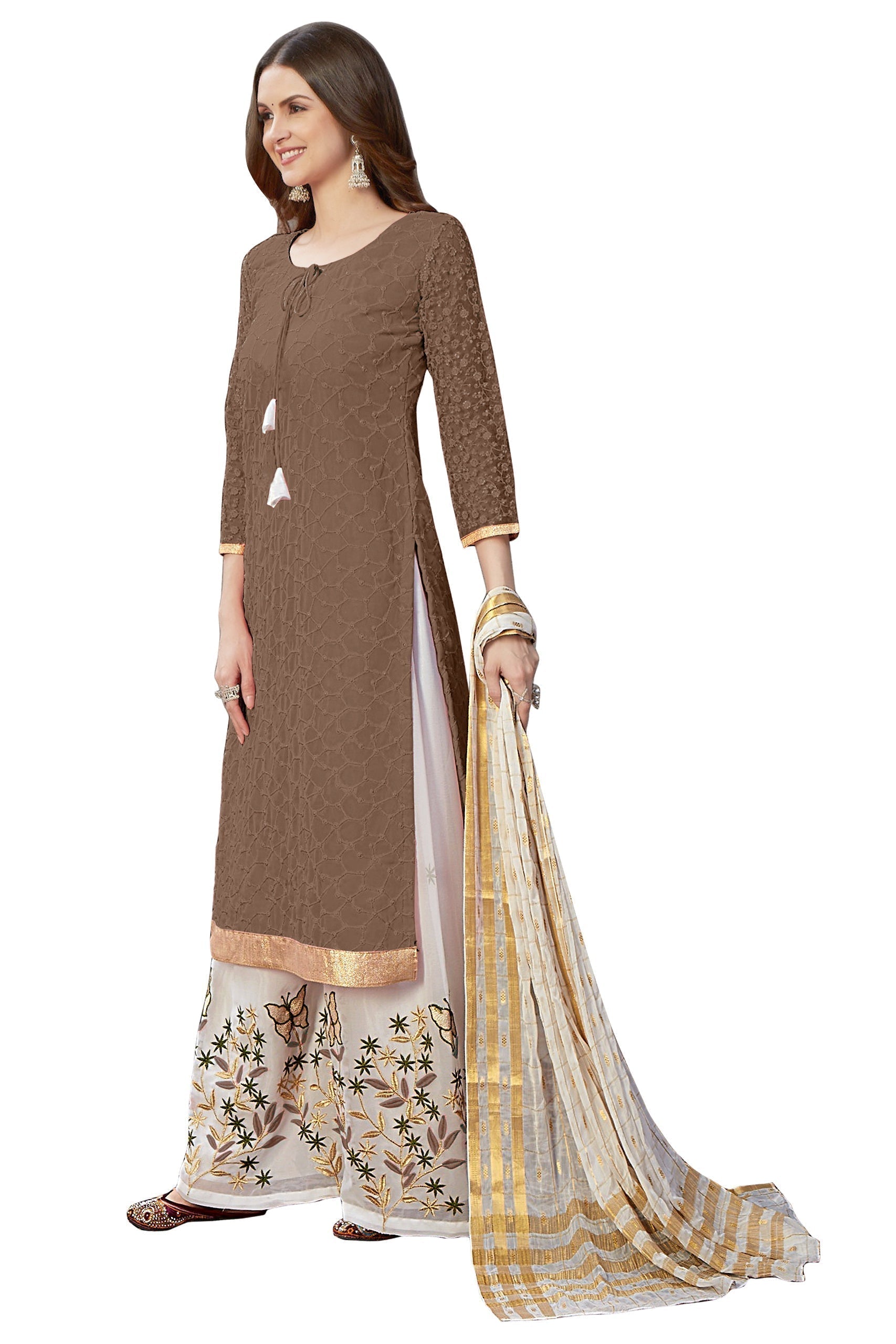 Fancy Georgette With Emroidory Work Semi-Stitched Designer Gown Suit