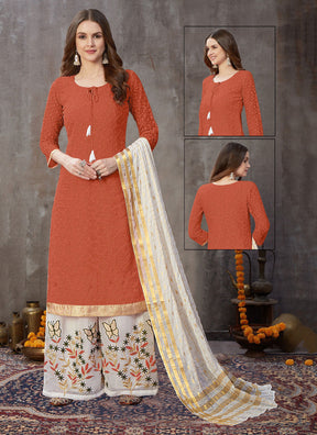 Georgette With Heavy Emroidory Work Semi-Stitched Designer Gown Suit