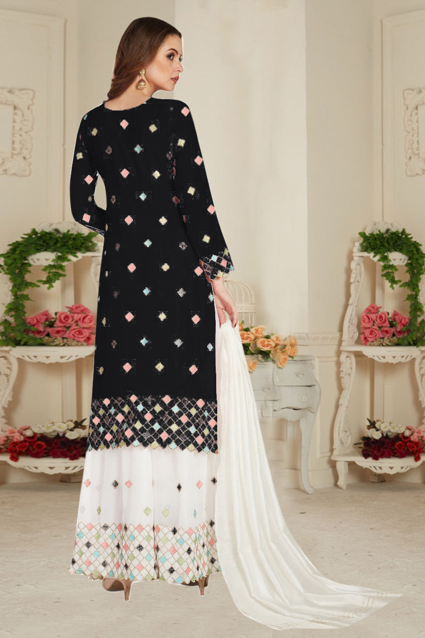 Black Fancy Lifestyle Net With Soft Silk Inner Semi-Stitched Designer Gown Suit