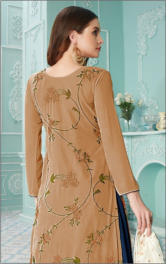 Coffee Fancy Georgette With Soft Silk Inner Semi-Stitched Designer Gown Suit