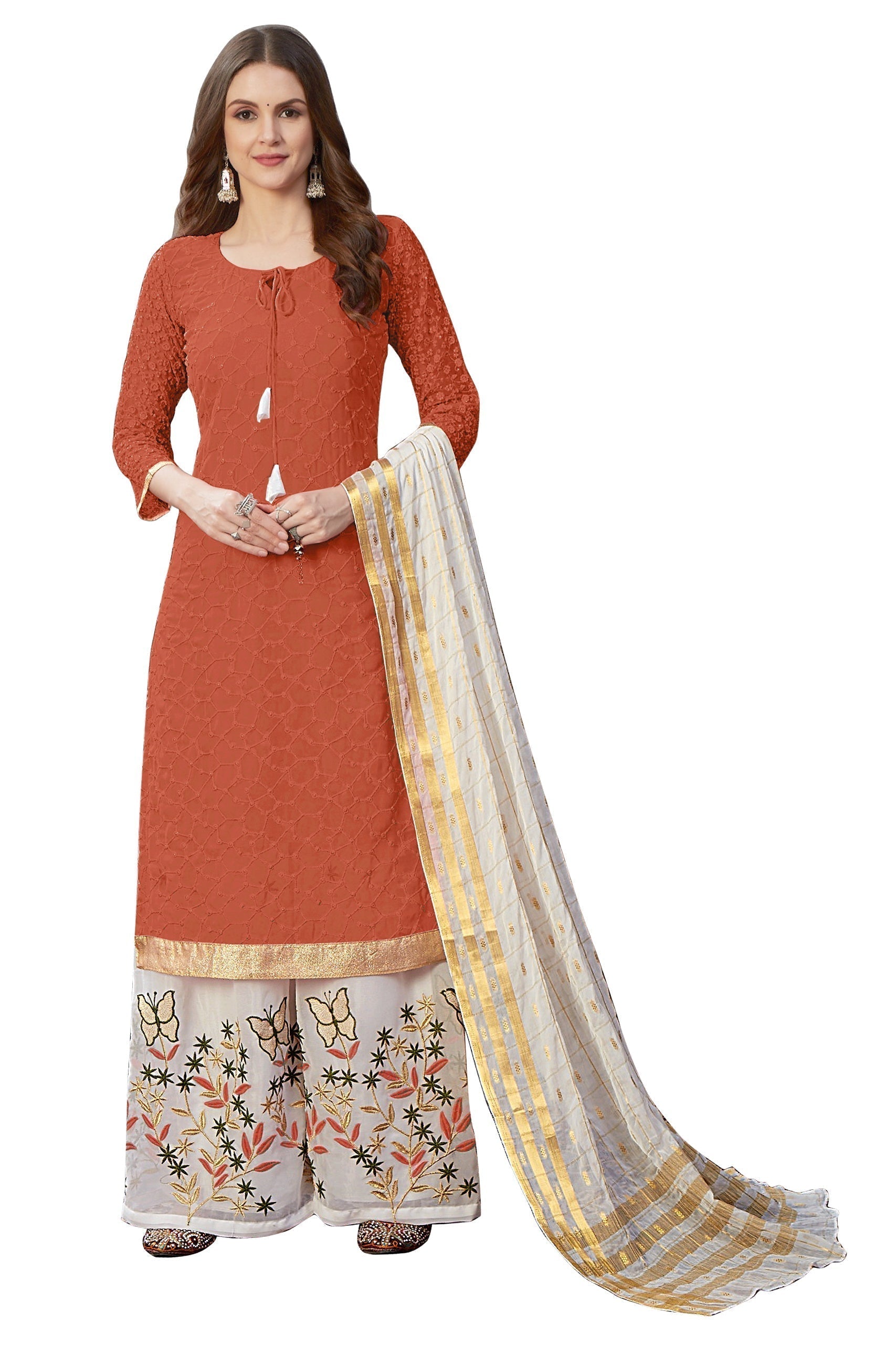 Georgette With Heavy Emroidory Work Semi-Stitched Designer Gown Suit