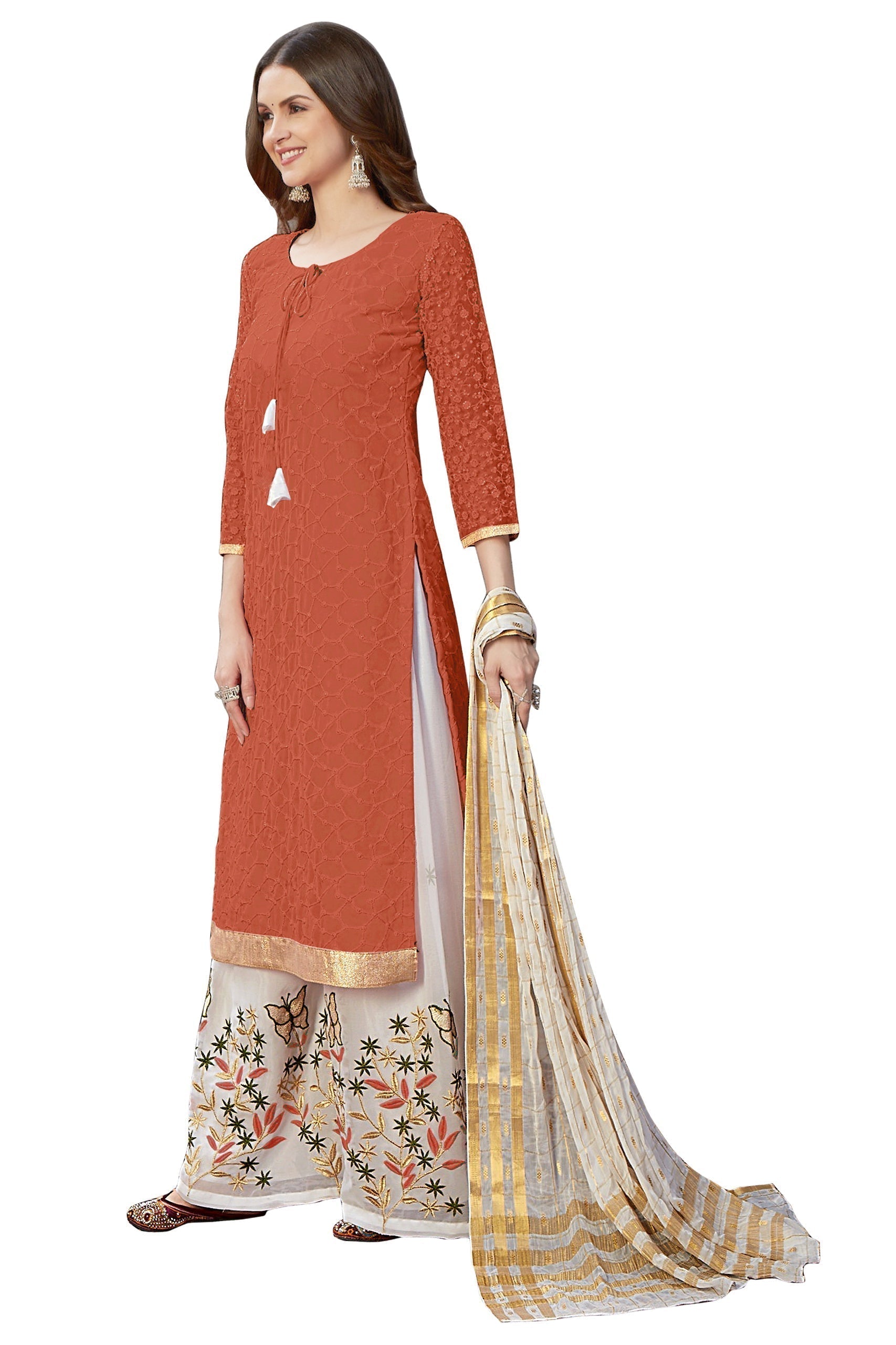 Georgette With Heavy Emroidory Work Semi-Stitched Designer Gown Suit