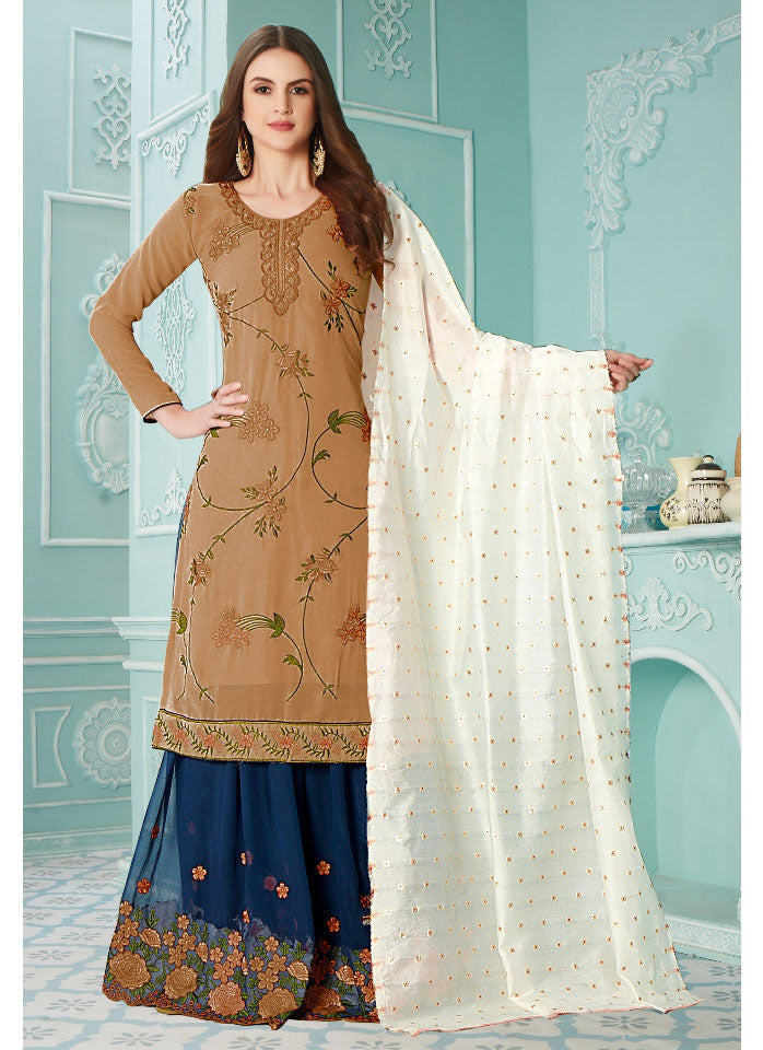 Coffee Fancy Georgette With Soft Silk Inner Semi-Stitched Designer Gown Suit