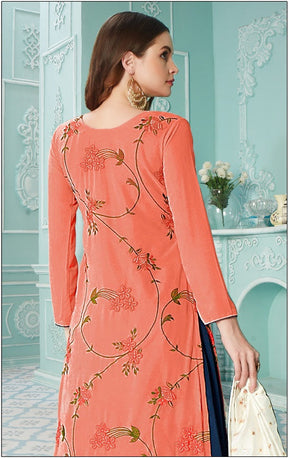 Red Georgette With Soft Silk Inner Semi-Stitched Designer Gown Suit