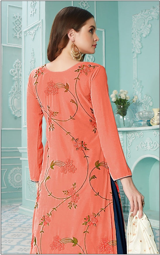 Red Georgette With Soft Silk Inner Semi-Stitched Designer Gown Suit