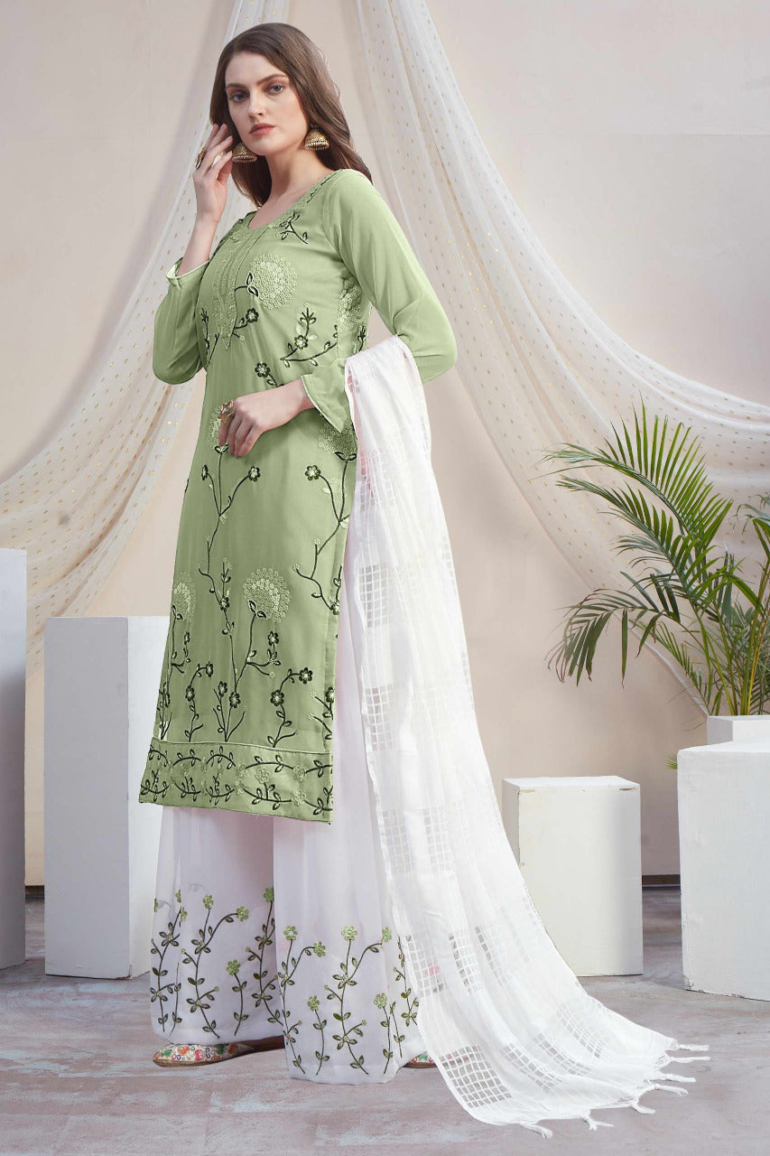 Fancy Georgette With Soft Silk Inner Semi-Stitched Designer Gown Suit HF1161-4