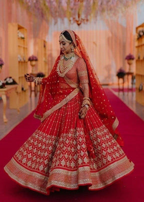 Red Wedding Wear Embroidery Bridesmaid Lehengas BI 07