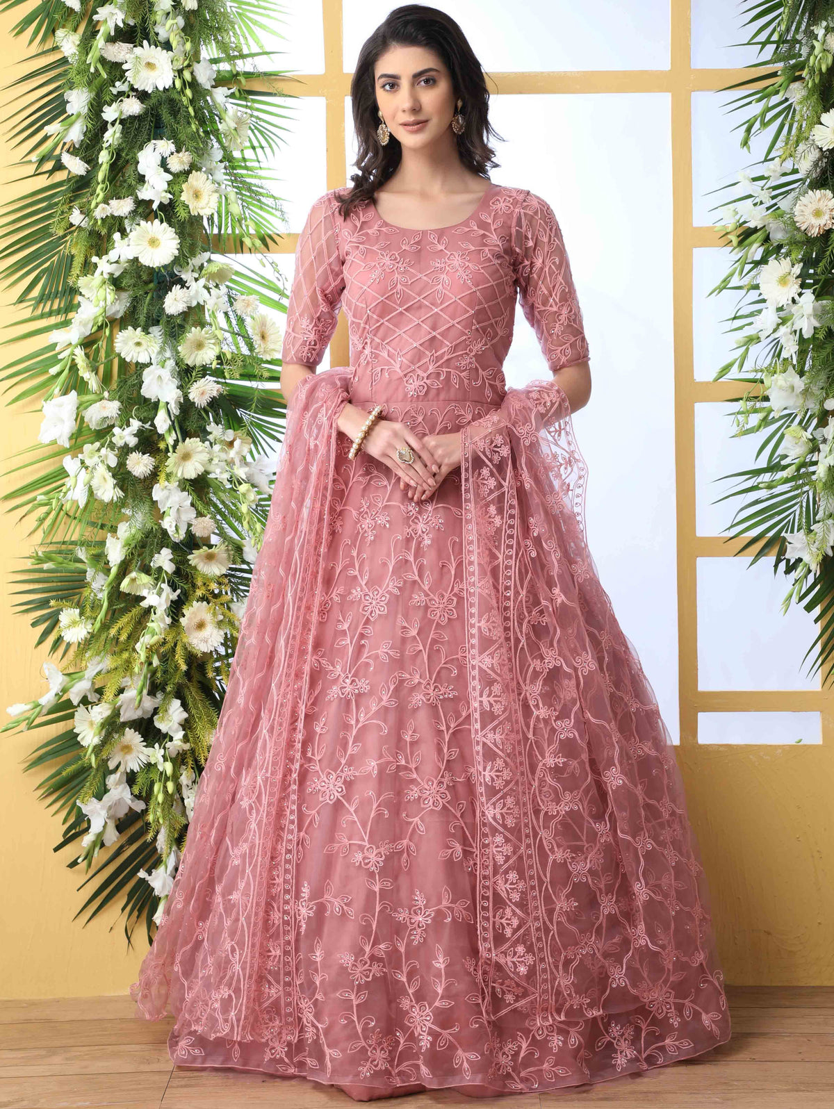 Pink Wedding Wear Embroidered Anarkali Suit