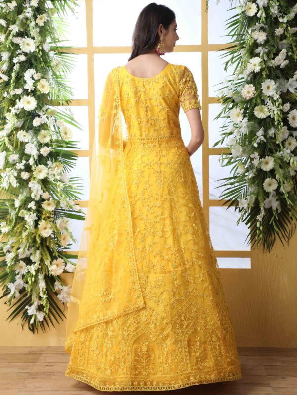 Yellow Designer Embroidered Anarkali Suit