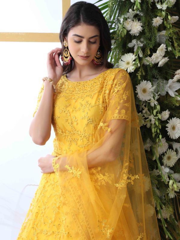 Yellow Designer Embroidered Anarkali Suit