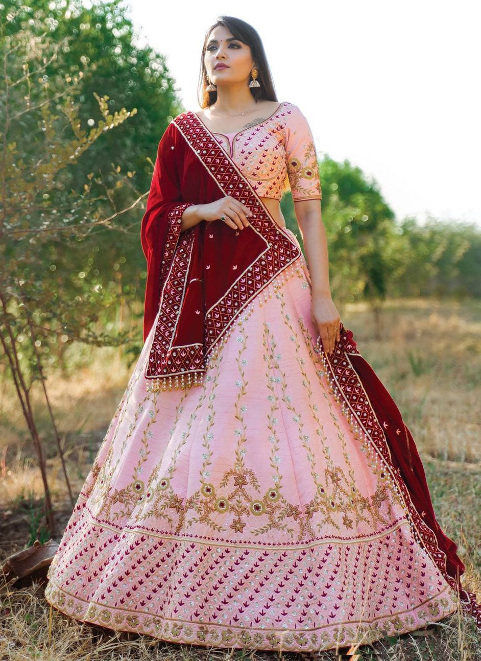 Pink Fancy Floral with Embroidery Work New Stylish Bridesmaid Lehengas BI 66