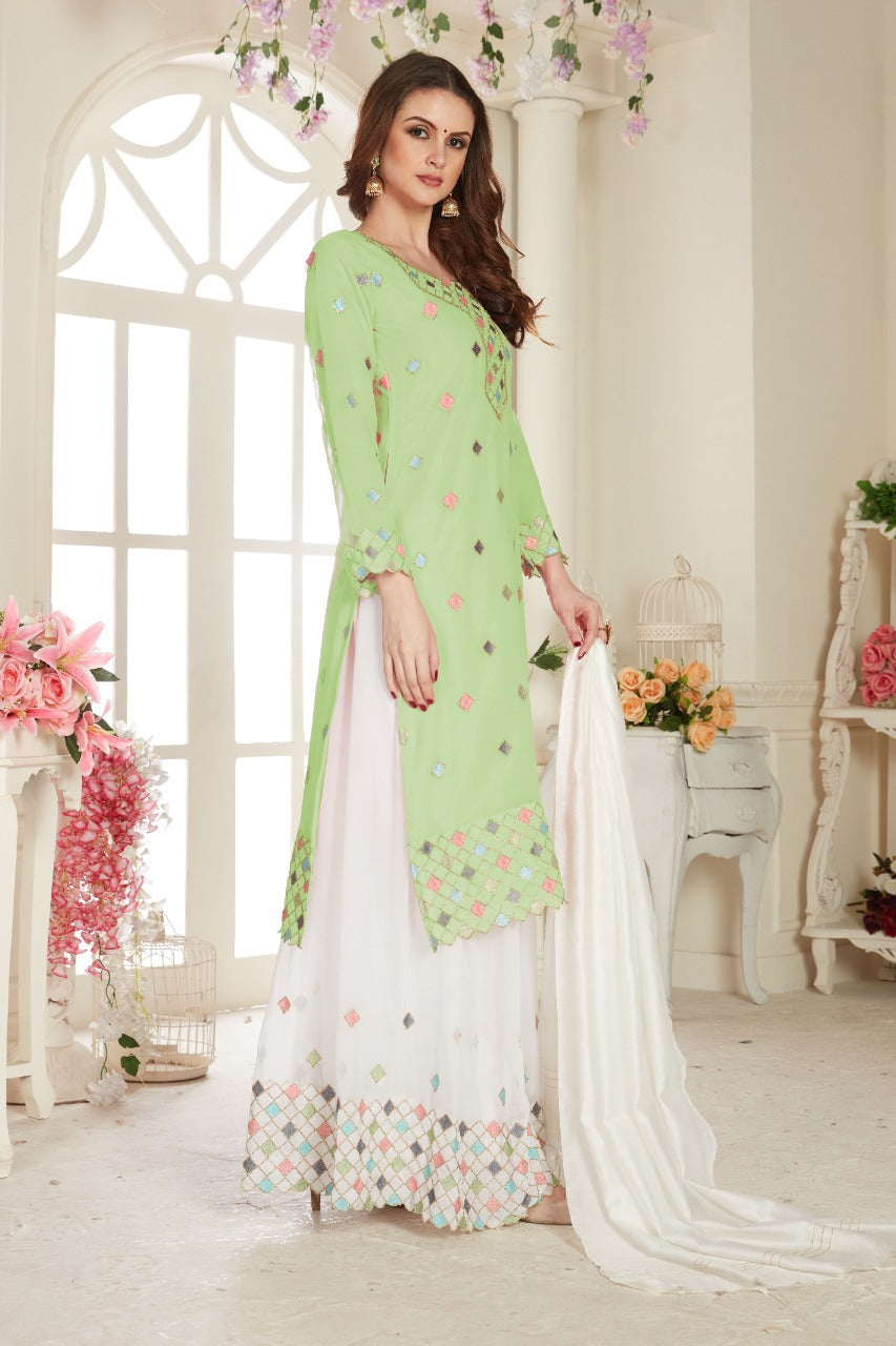 Fancy Lifestyle Net With Soft Silk Inner Semi-Stitched Designer Gown Suit HF1138-4