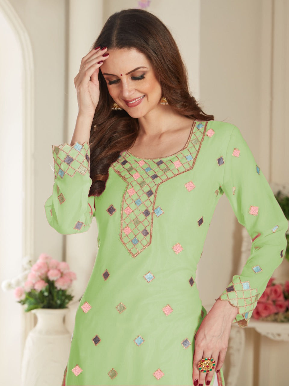 Fancy Lifestyle Net With Soft Silk Inner Semi-Stitched Designer Gown Suit HF1138-4