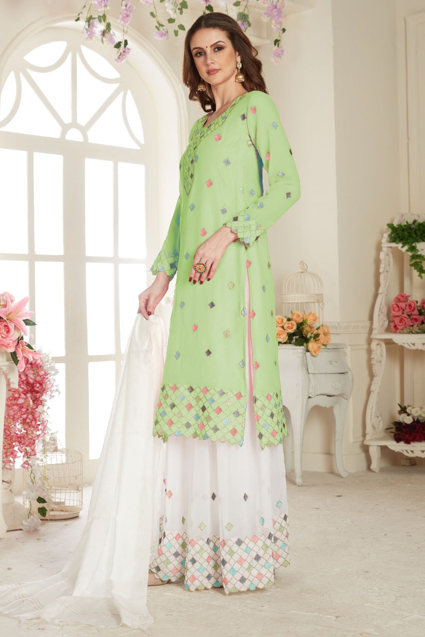 Fancy Lifestyle Net With Soft Silk Inner Semi-Stitched Designer Gown Suit HF1138-4