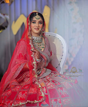 Red Colored Bridal Malay satin Lehenga Choli With Hand and Embroidery Work HLC 14