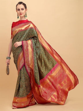 Green Designer Ethnic Wear Lichi Silk Saree