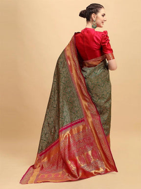 Green Designer Ethnic Wear Lichi Silk Saree