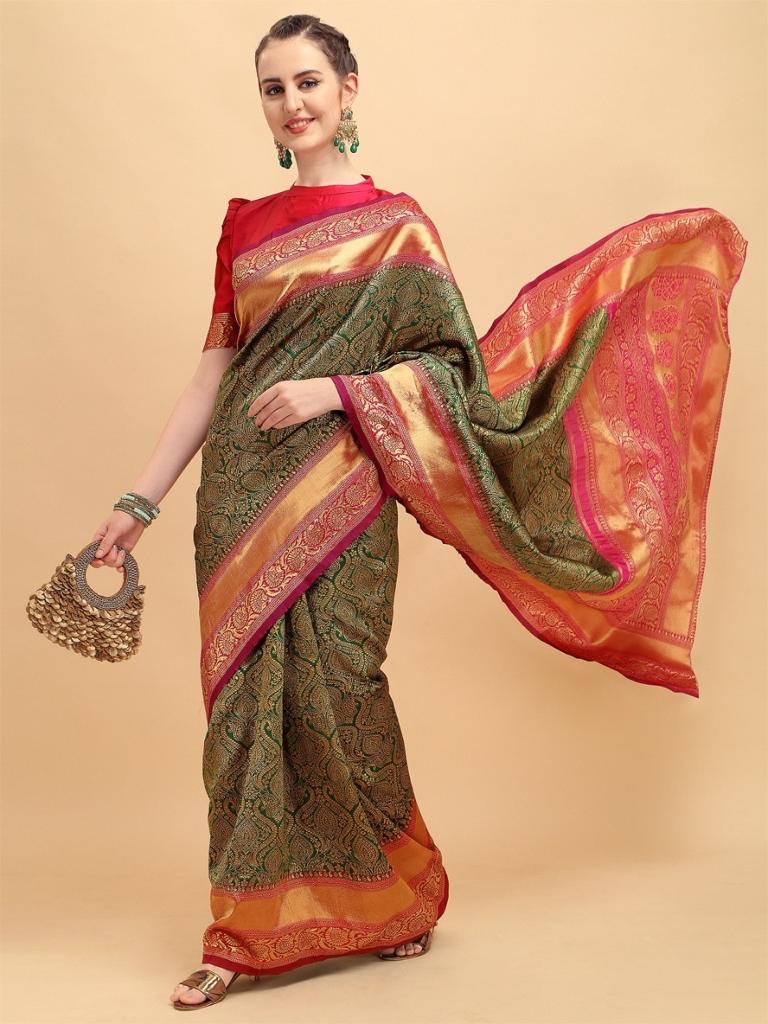 Green Designer Ethnic Wear Lichi Silk Saree