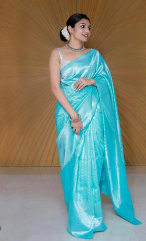 Blue Designer Ethnic Wear Lichi Silk Saree