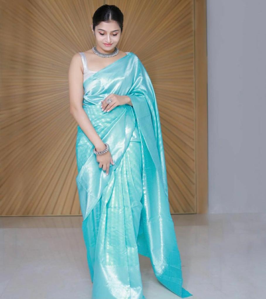 Blue Designer Ethnic Wear Lichi Silk Saree