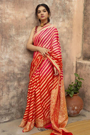 Red Designer Light weight Lichi Silk Saree