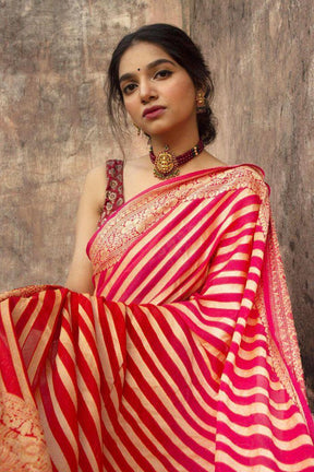 Red Designer Light weight Lichi Silk Saree