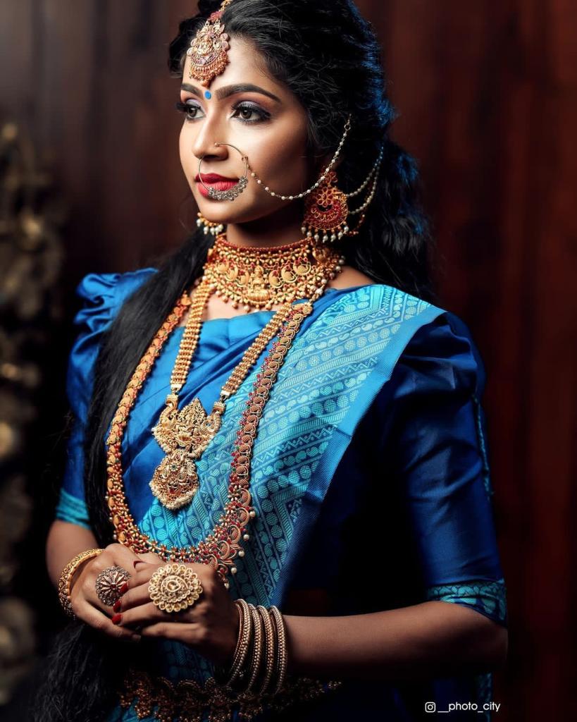 Blue Traditional Bridal Wear Banarasi Saree