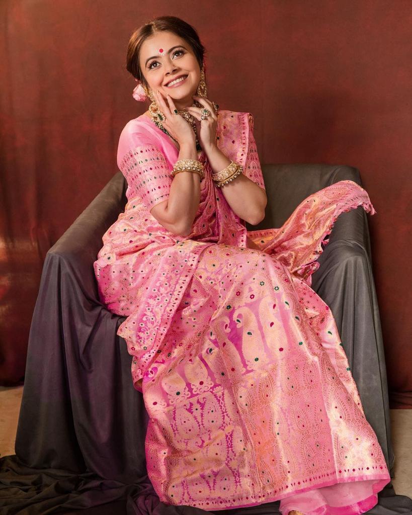 Pink Color Latest Soft Banarasi Silk Saree for Wedding Wear