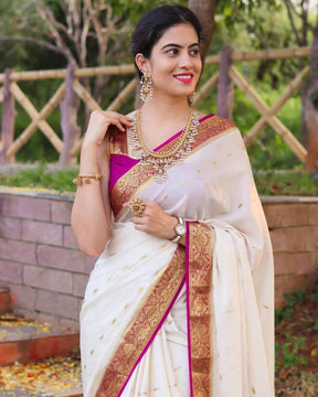 New White Attractive Traditional Lichi Silk Bridal Wear Banarasi Designer Saree