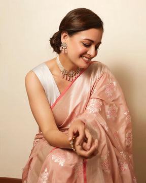 Dia Mirza Looks Beautiful in Peach Banarasi Silk Saree