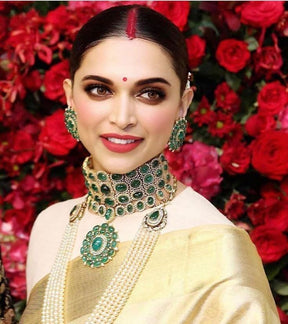 Deepika Padukone on Golden Color Soft Banarasi Silk Saree with Golden Zari Work for Wedding Wear